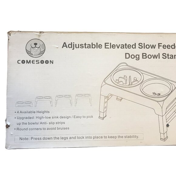 Adjustable Elevated Slow Feeder Dog Bowl Stand 4 Heights - Picture 7 of 8